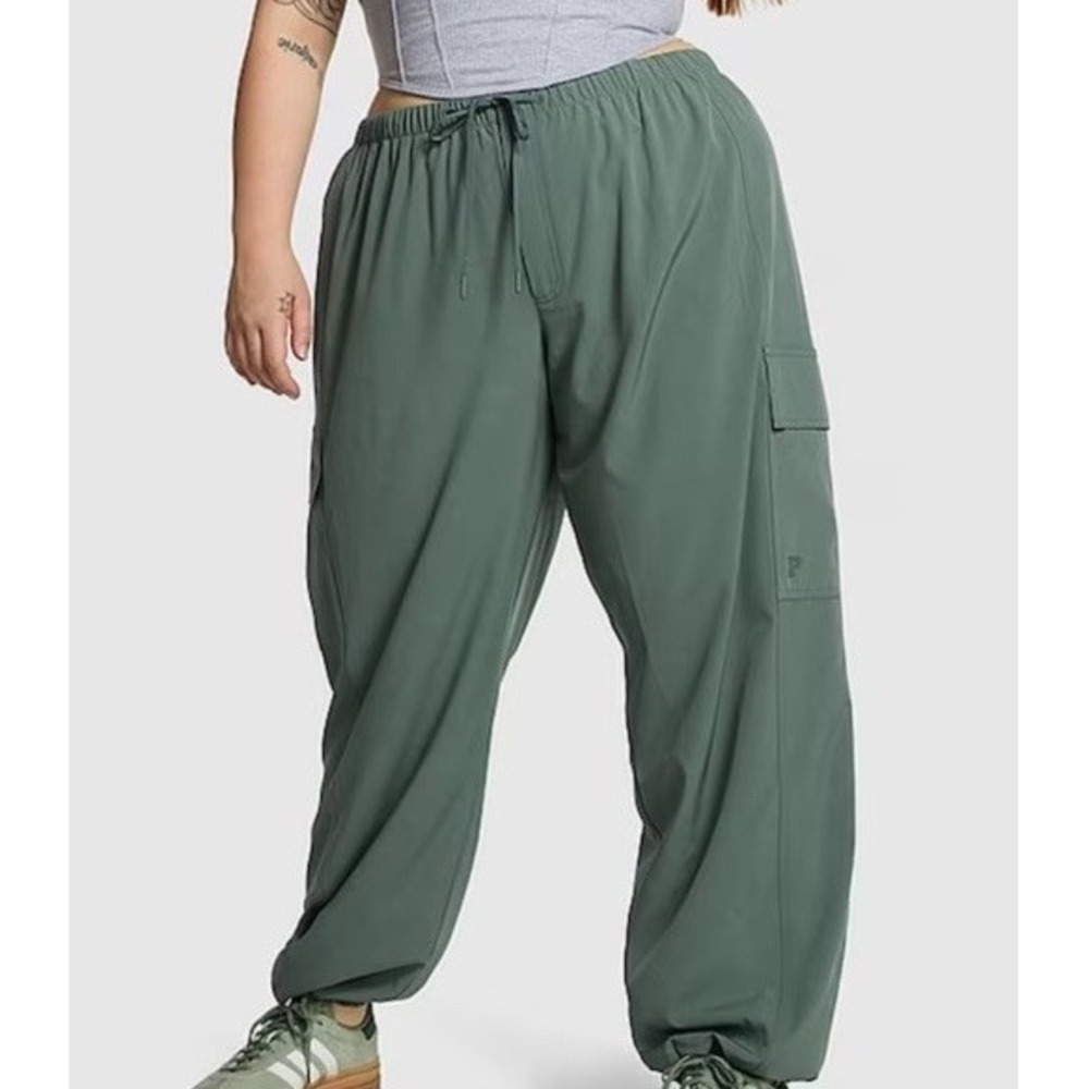 Victorias Secret PINK Forest Green Parachute Cargo Trousers XL Pants Lightweight